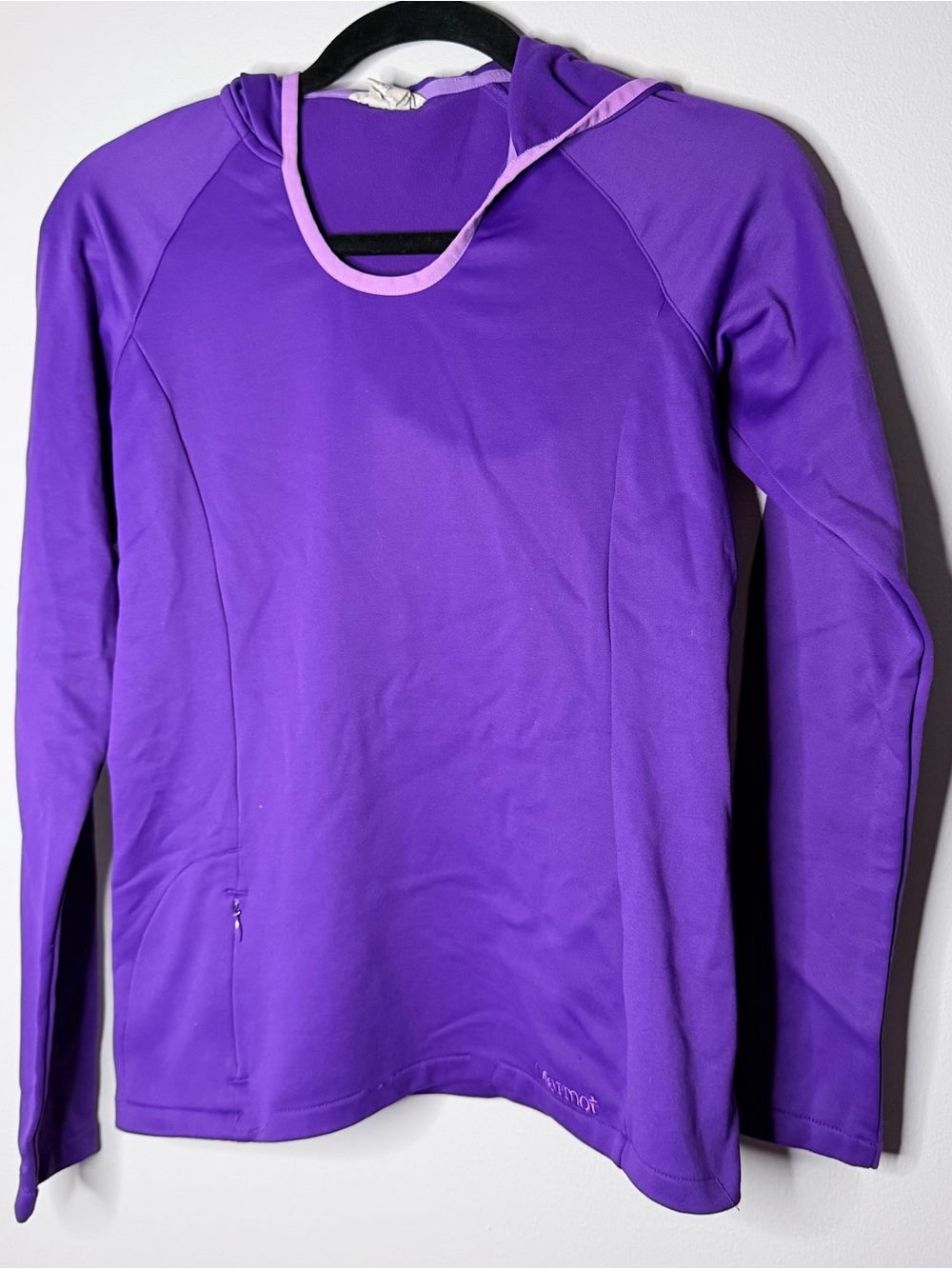 Marmot Purple Hooded Long-Sleeve Pullover with Light Pink Trim